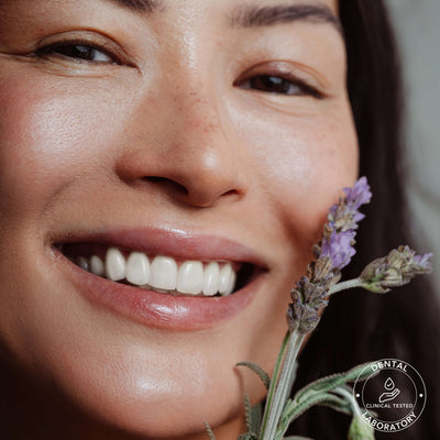 Calm & Sleep oil pulling product shown with model by Mae Mae Care