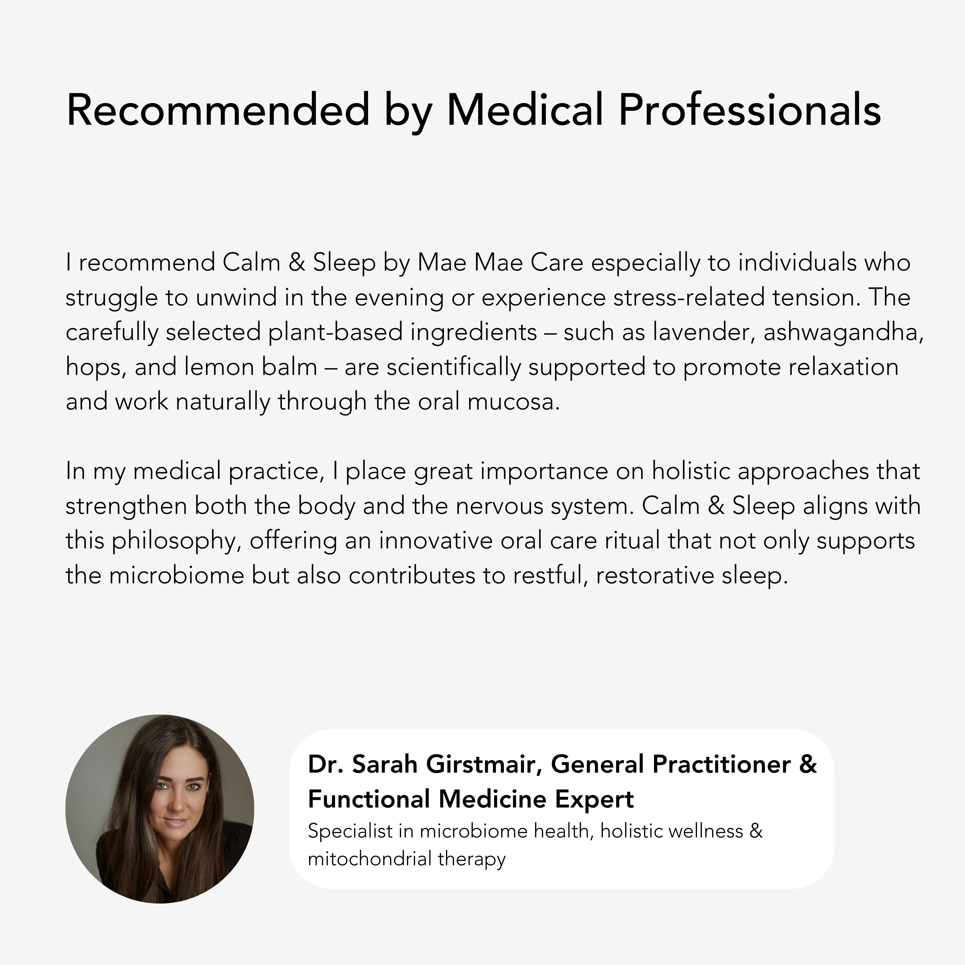 Calm & Sleep oil pulling product information by Mae Mae Care