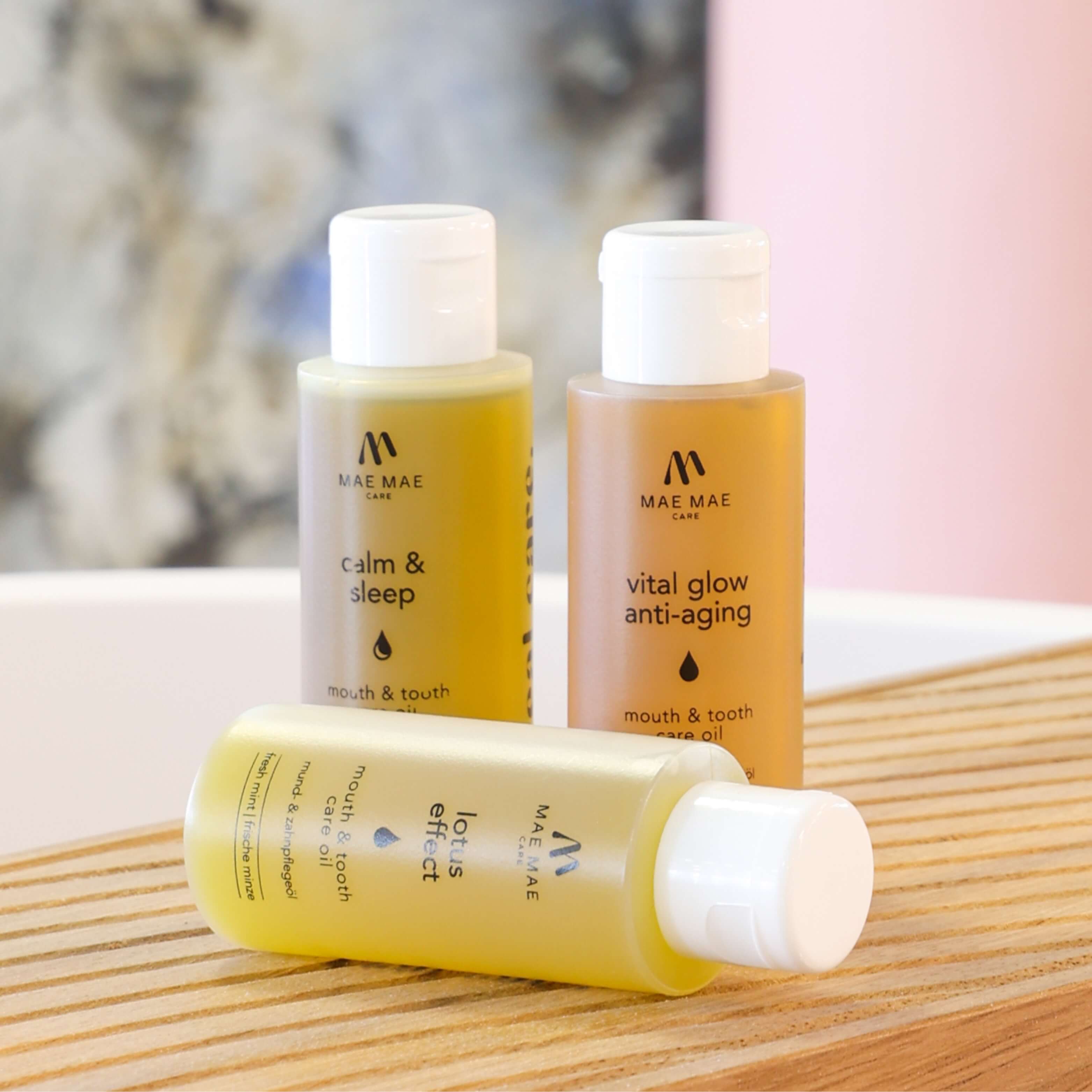 Mae Mae Care Travel Set with three 50 ml oil pulling oils